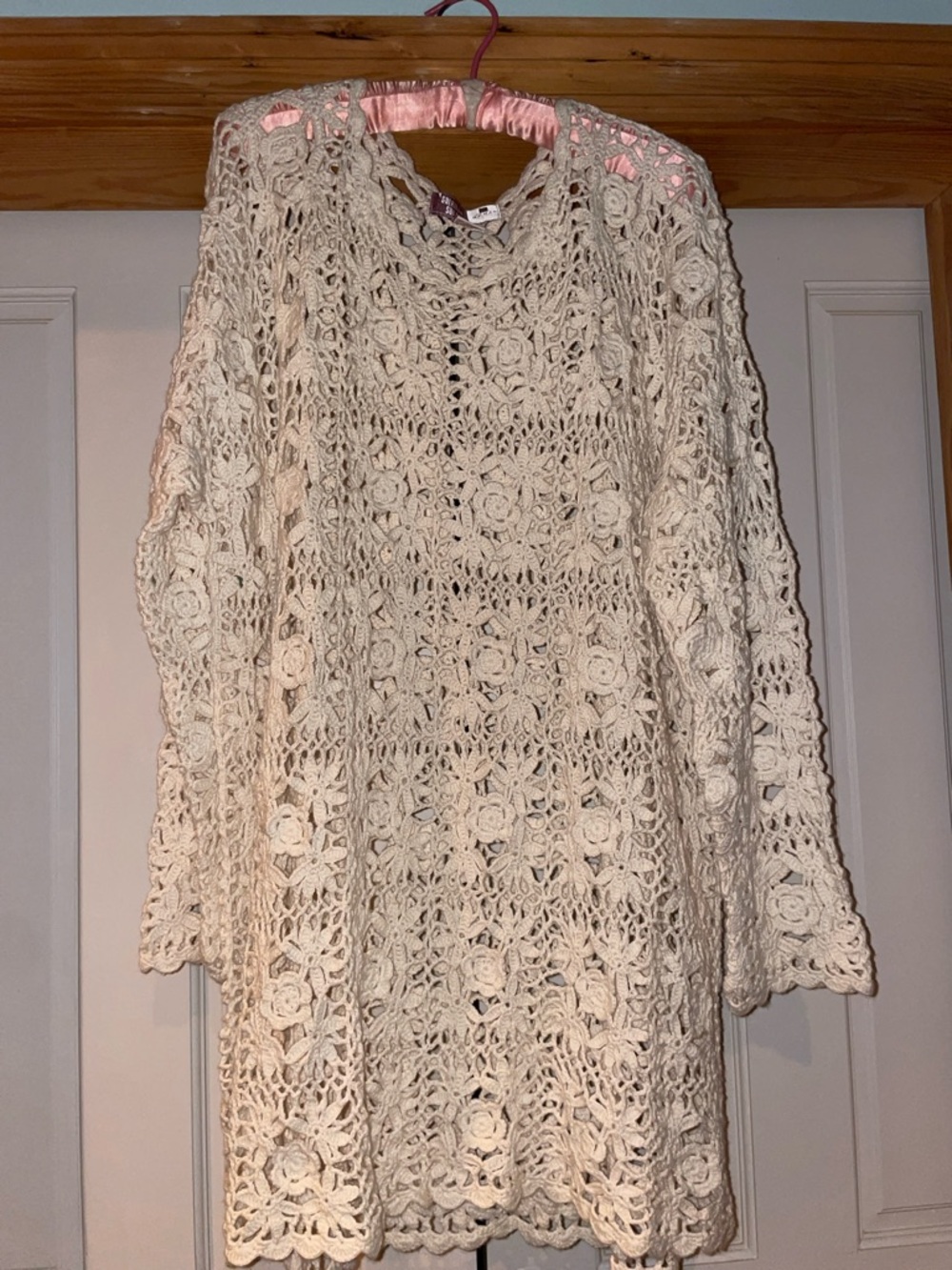 Women's Cream Crochet Openwork Sweater Tunic - Lightweight Layering